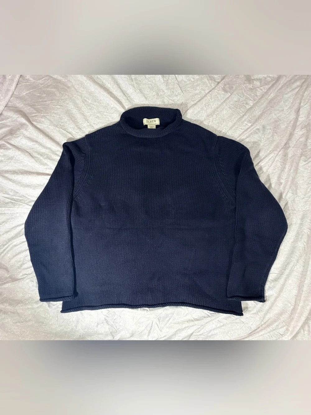 Vintage J.Crew 100% Cotton Rollneck Sweater Navy Blue Chunky Knit Size Large Men